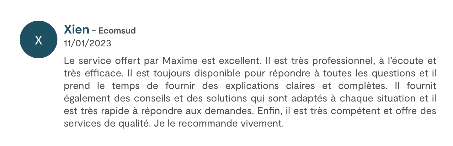 Témoignage de Xien sur le profil de Maxime Bouvier