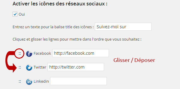 Option des réseaux sociaux
