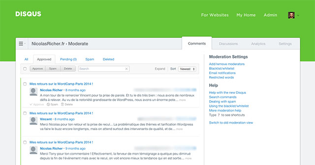 Aperçu de l'administration de Disqus