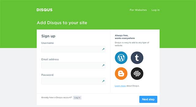 Créer un compte Disqus