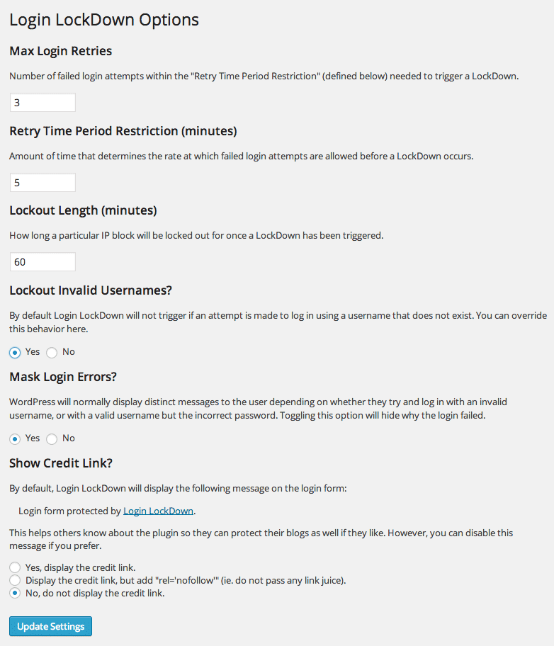 Options de Login Lockdown