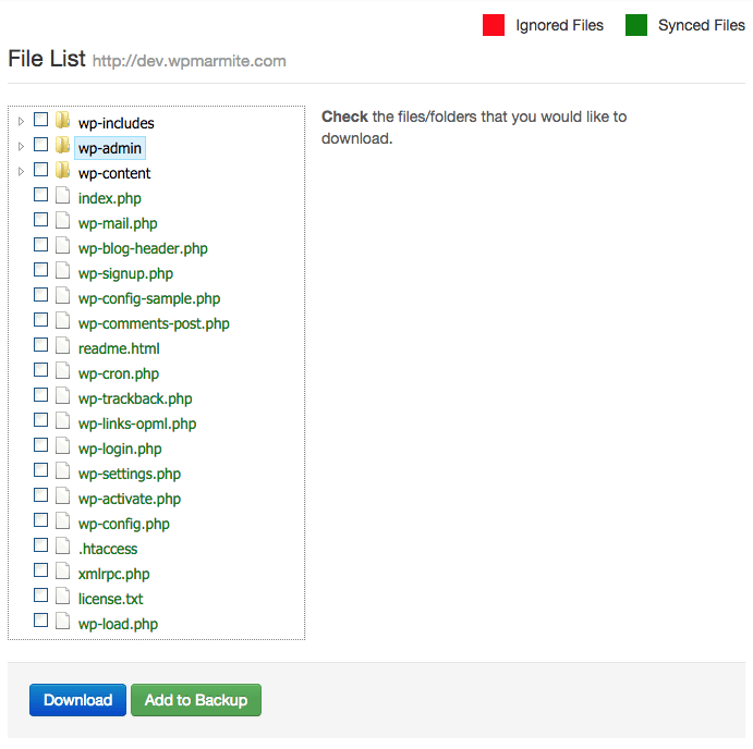 Liste des fichiers dans BlogVault