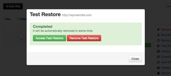 Test restore BlogVault