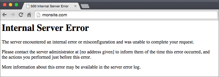 Une erreur 500 « Internal Server Error » est apparue.