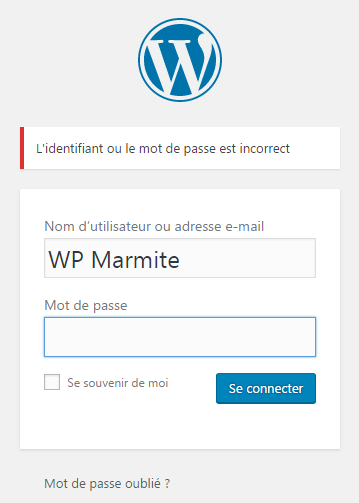 erreur connexion snippet wpmarmite