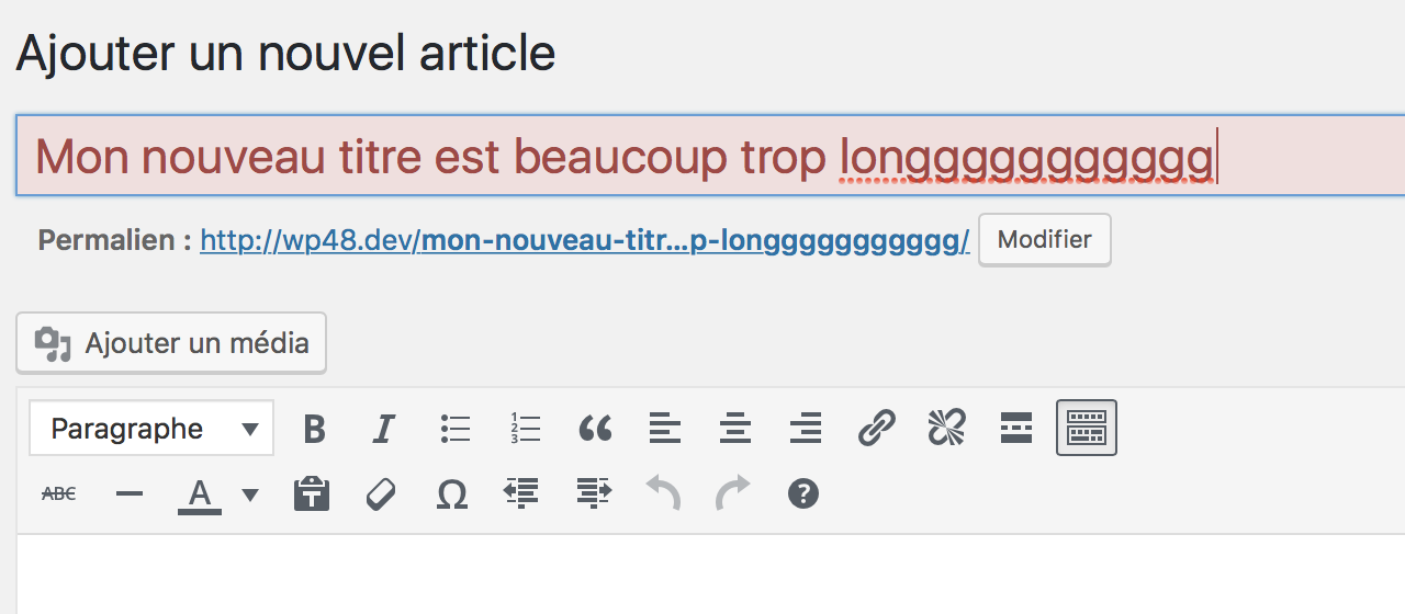 Personnalisation du champ titre si la longueur maximale est atteinte