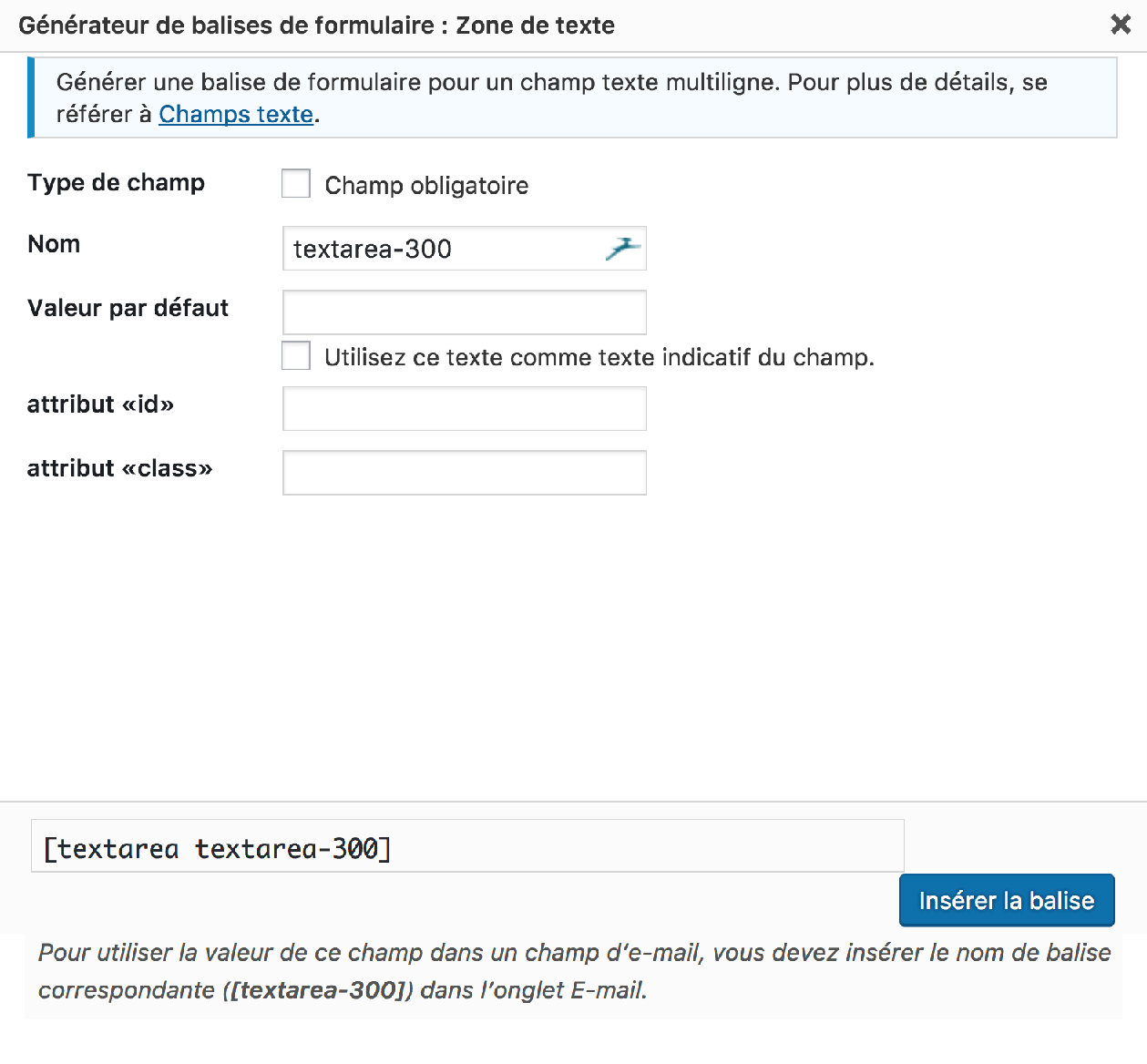 champs texte contact form 7