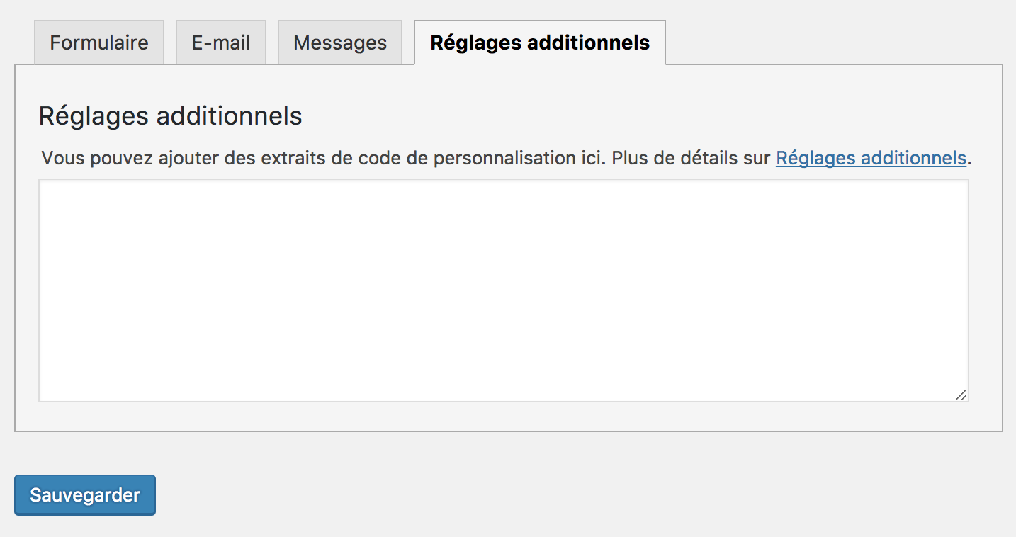 Réglages additionnels de Contact Form 7