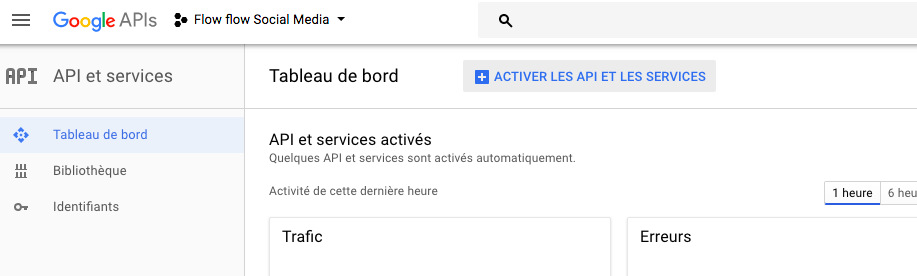 Tableau de bord de l'API Google