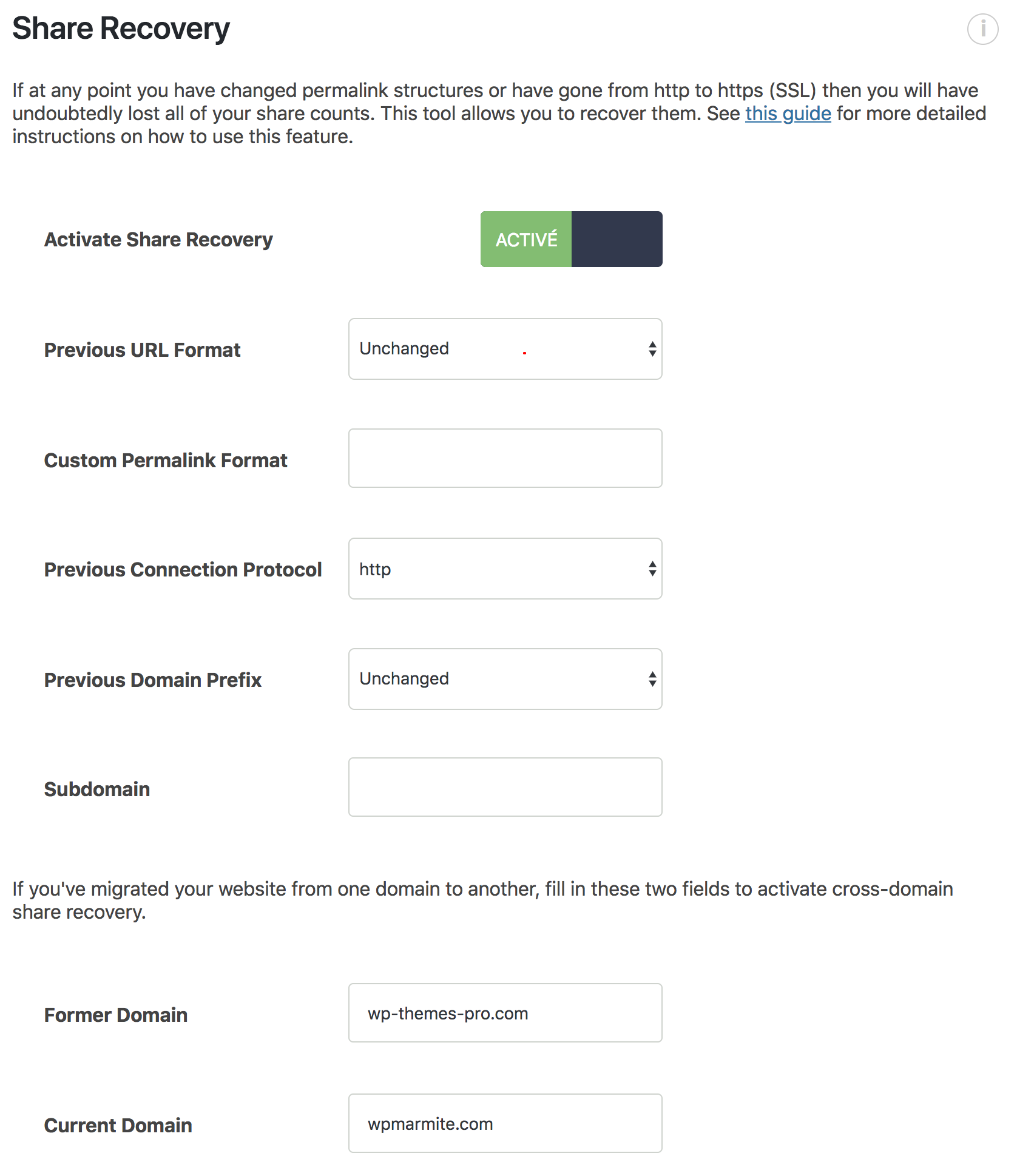Share recovery de Social Warfare