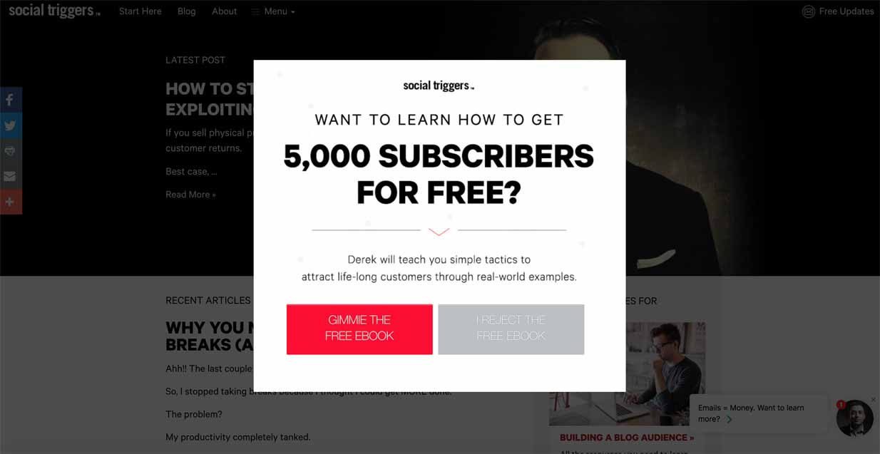 Fenêtre pop-up de Social Triggers