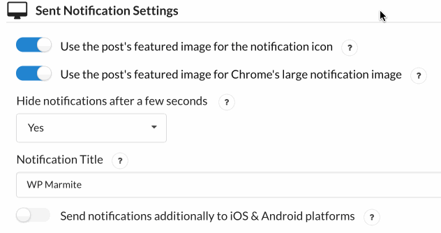 Réglages des notifications push web
