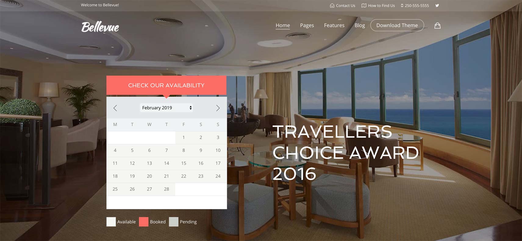 Bellevue est un thème WordPress pour hôtel