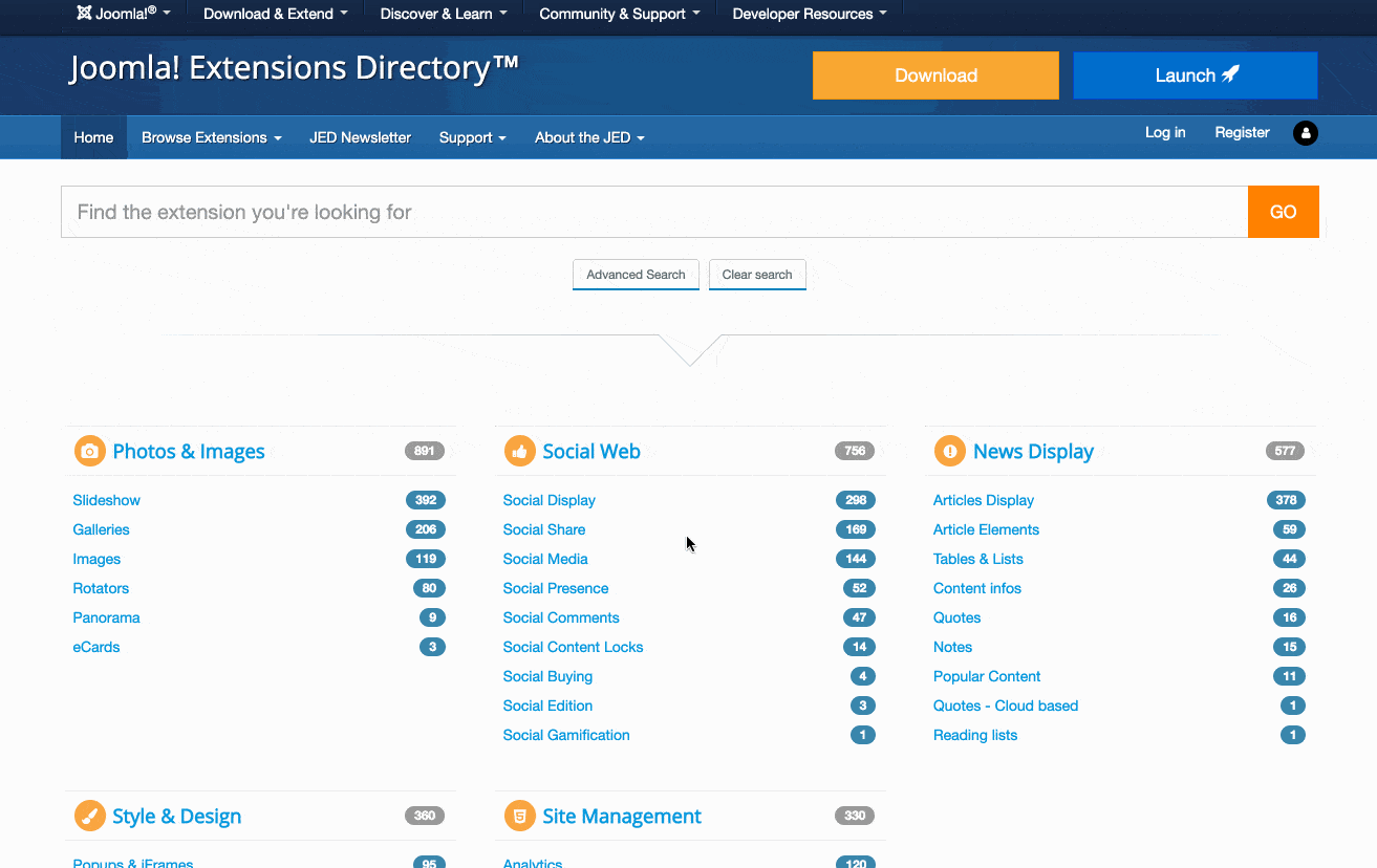 Le répertoire officiel d'extensions de Joomla