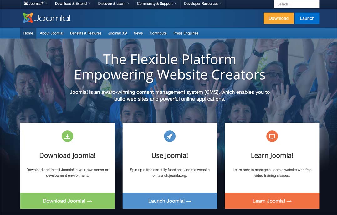 La page d'accueil de Joomla