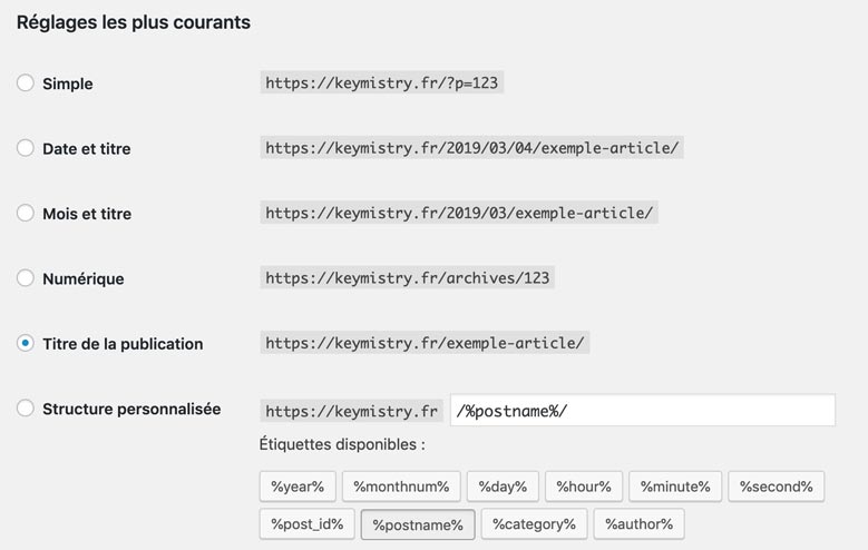 WordPress permet de régler vos permaliens pour le SEO
