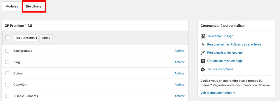 Site Library du thème GeneratePress