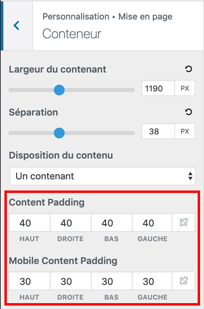 Le Spacing du conteneur sur le thème GeneratePress