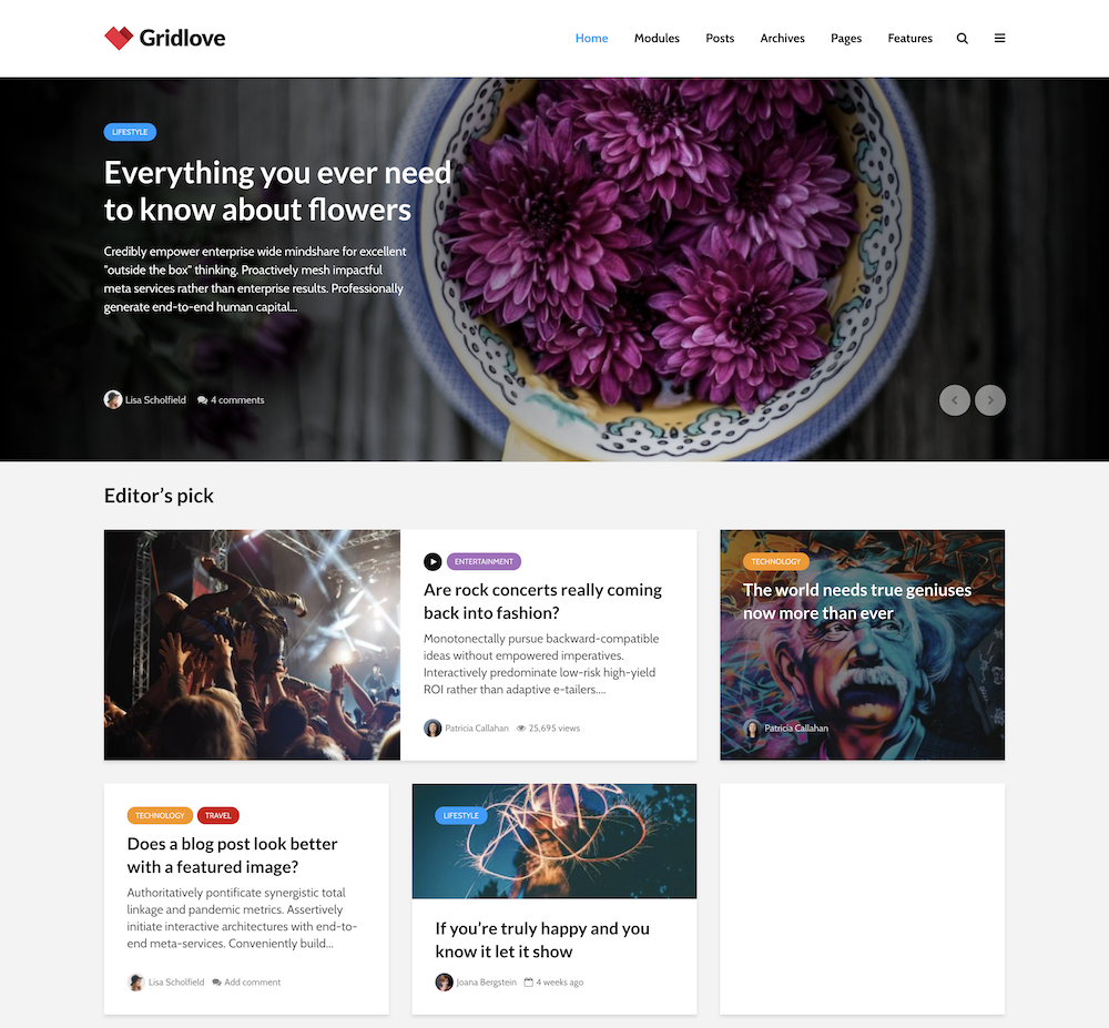 Le thème Gridlove pour votre magazine créé par WordPress