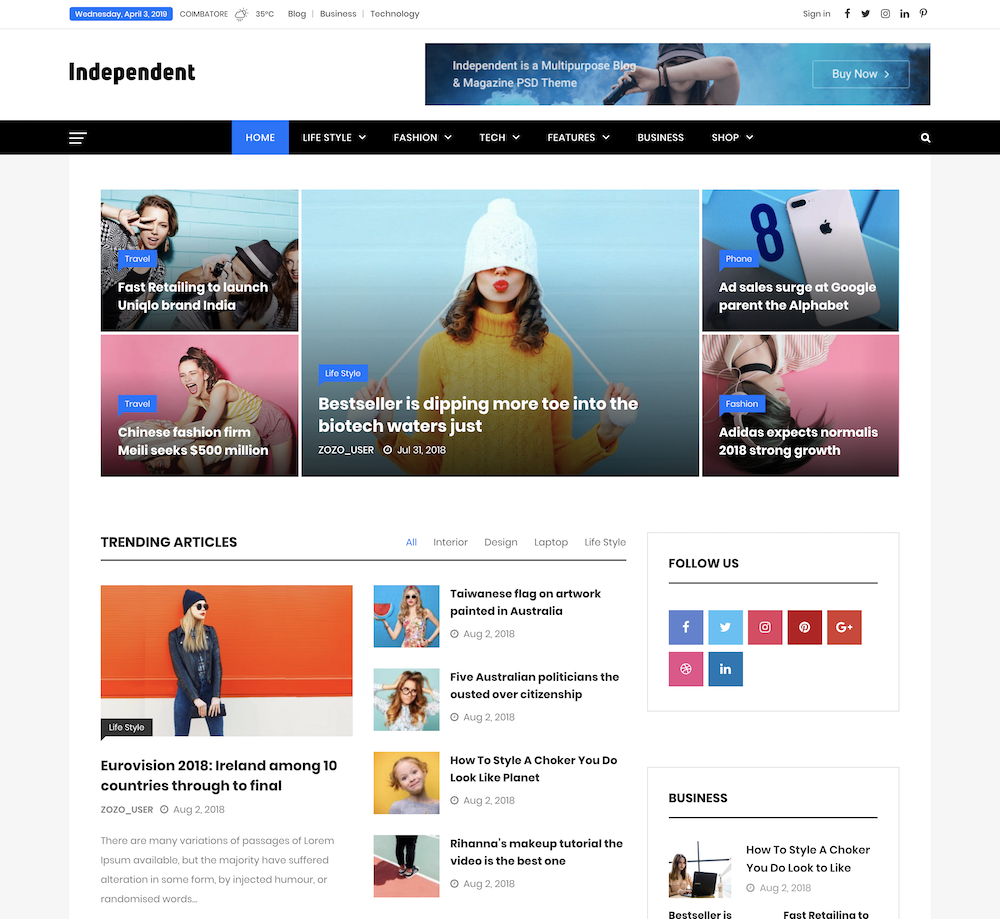 Le thème Independant pour votre magazine créé par WordPress