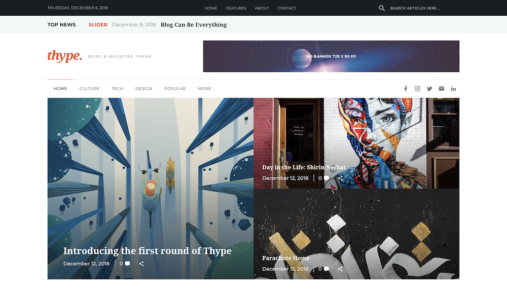Thype, un thème épuré pour votre e-magazine WordPress