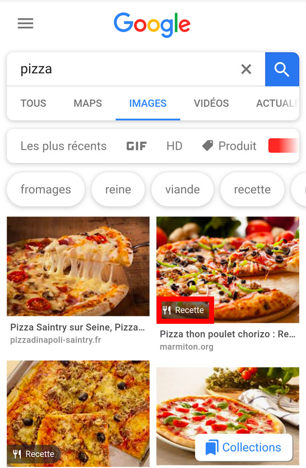 Un exemple du badge Recette sur Google Images