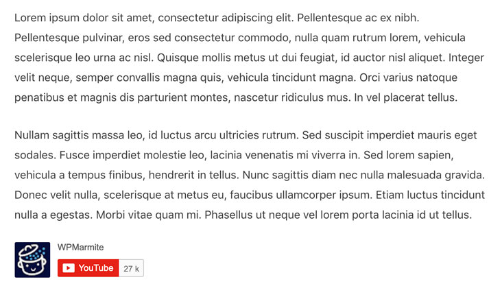 Le bouton YouTube WPMarmite en front-end