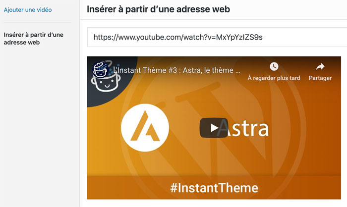 Insérer une vidéo à partir d'une adresse web