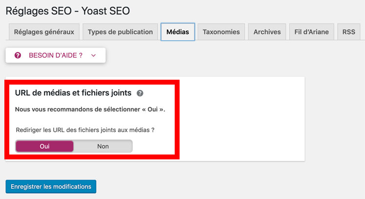 Réglages des médias sur Yoast SEO