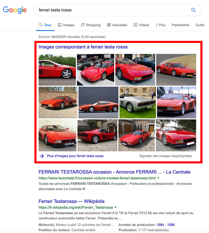 Une recherche d'images sur le moteur de Recherche Google
