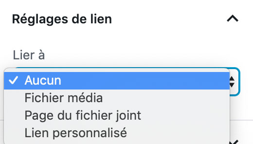 Réglages de lien