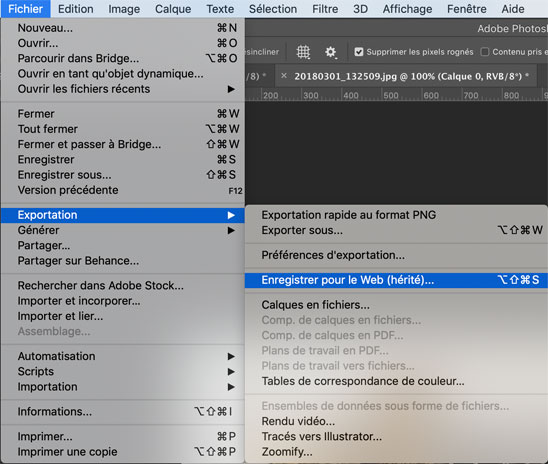Enregistrer pour le web sur Photoshop