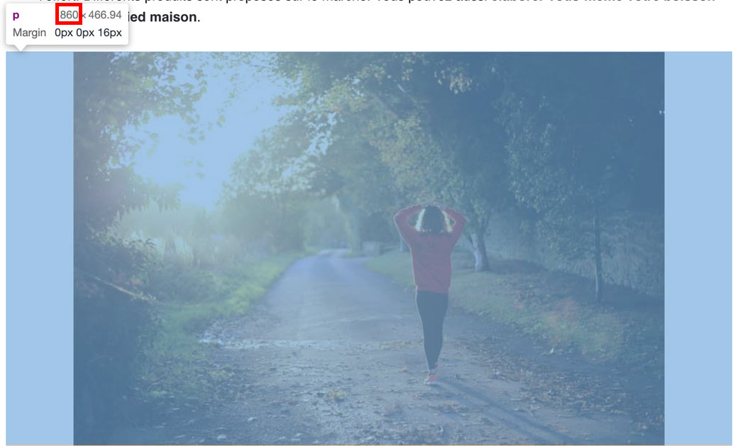 Largeur du contenu sur l'inspecteur Chrome