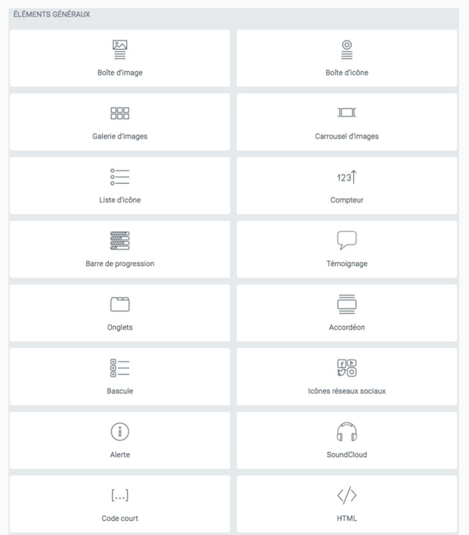 Quelques modules d'Elementor
