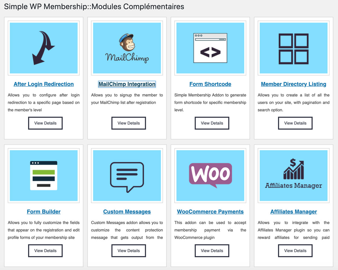 Modules complémentaires de Simple WP Membership