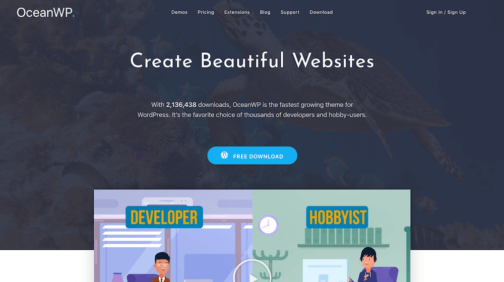 OceanWP, un thème comprenant de nombreux modèles de pages