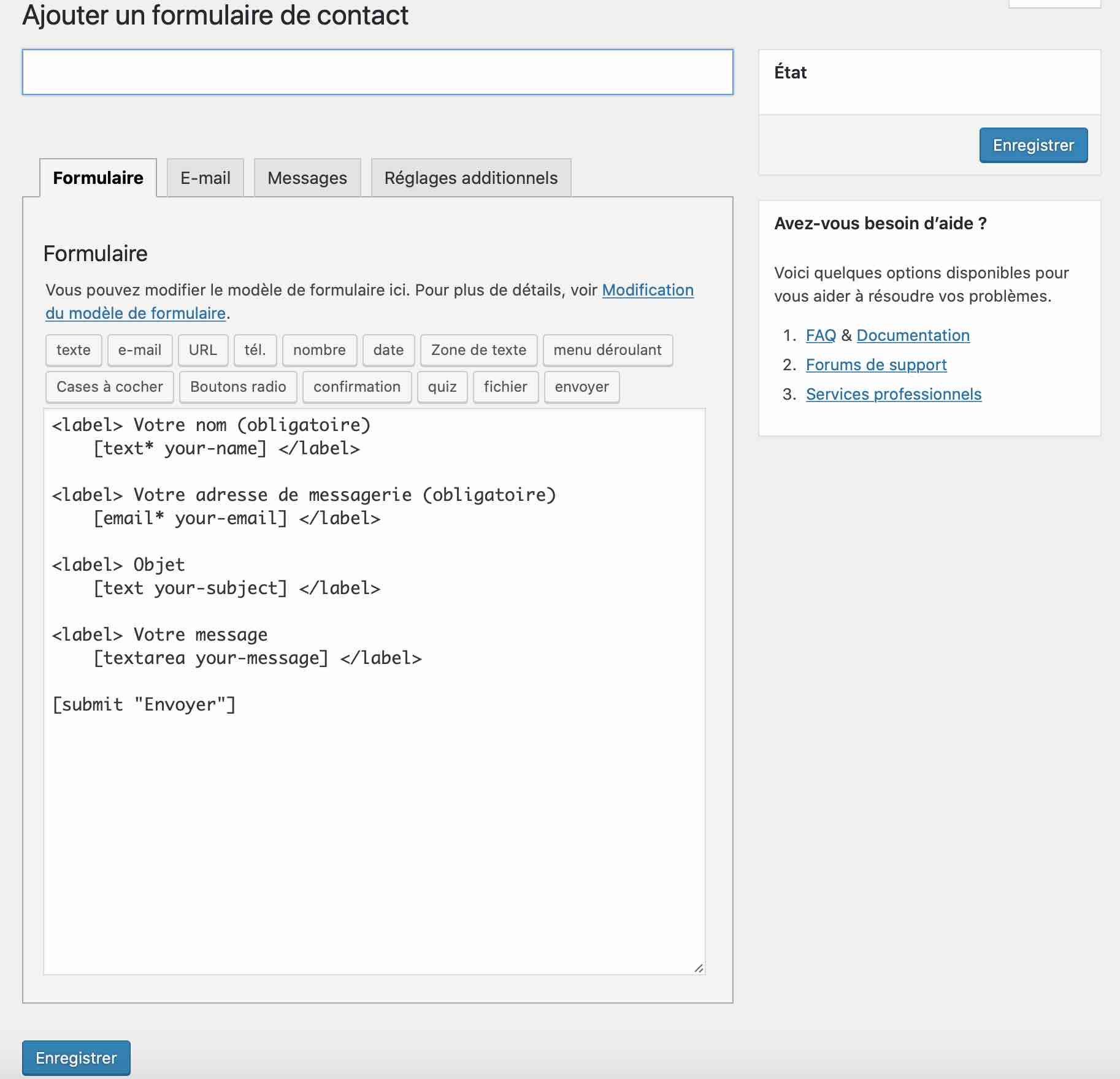 Ajout d'un formulaire de contact