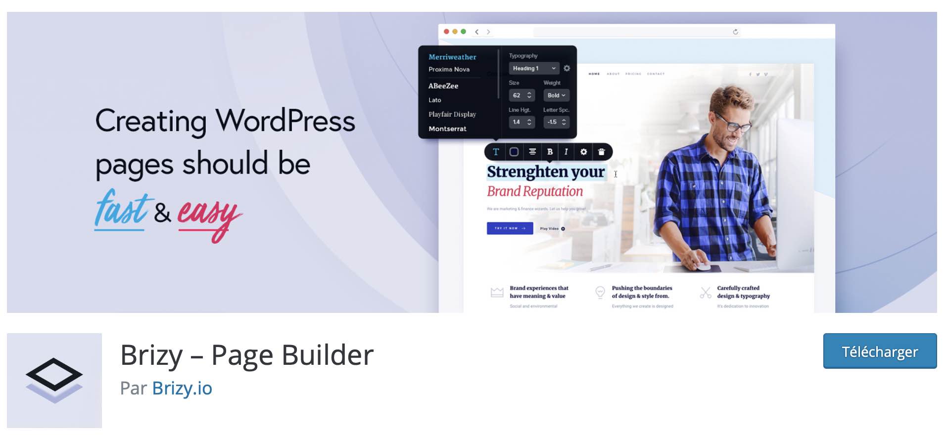 Le plugin Brizy sur le répertoire officiel WordPress.