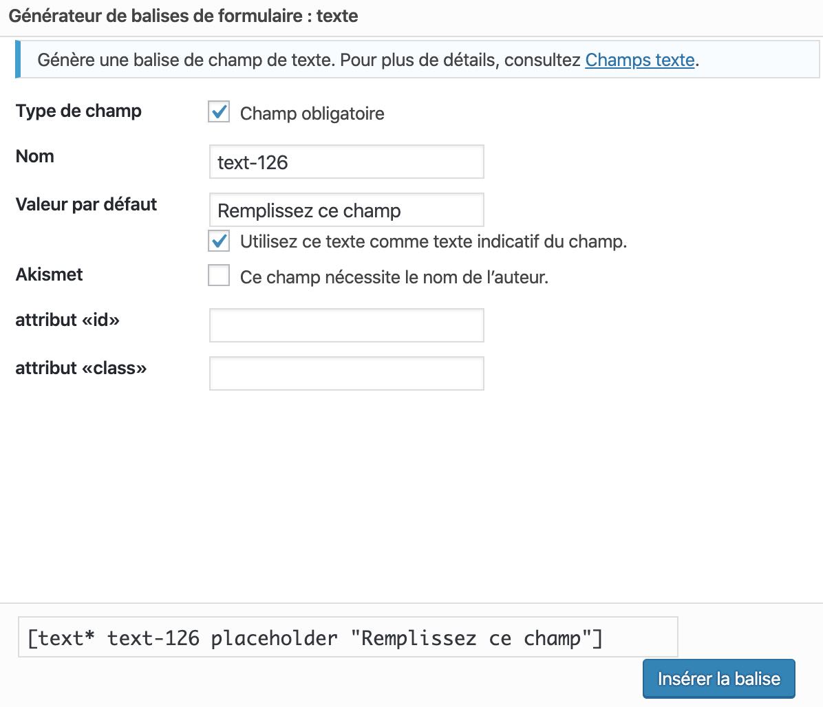 Aperçu du champ Texte
