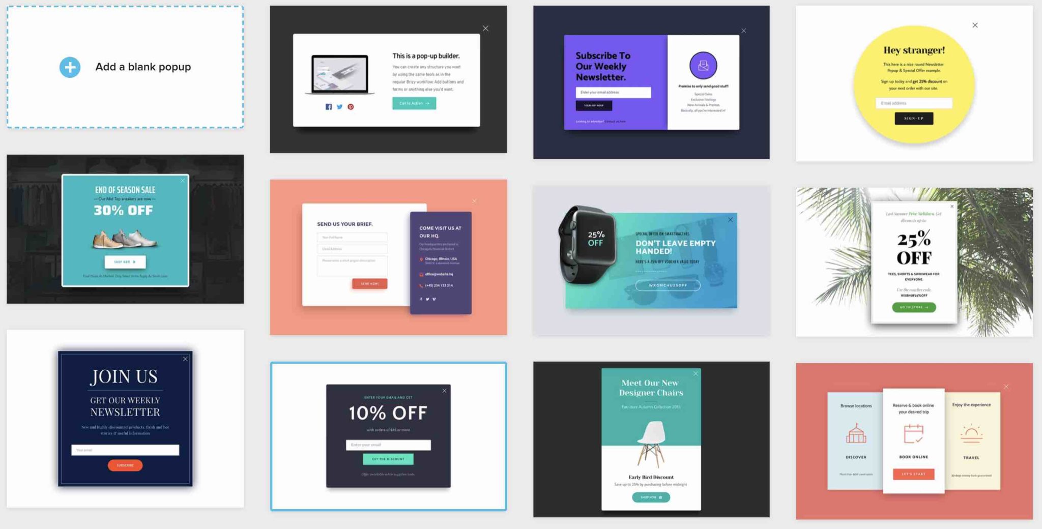 Exemples de popup Brizy.