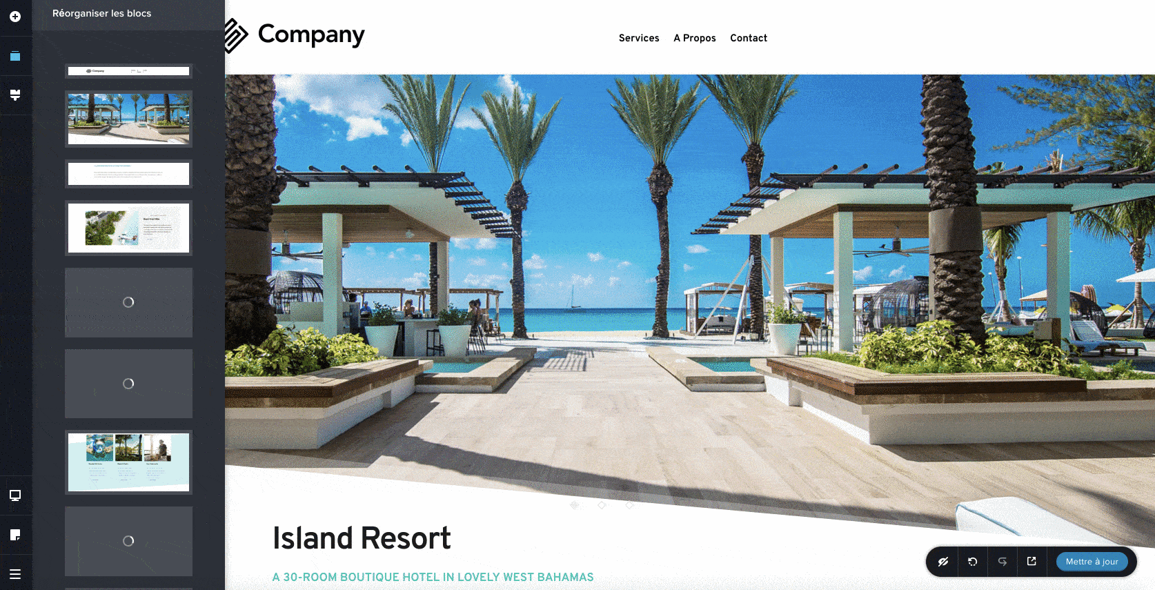 Réorganisation des blocs sur le Brizy builder.