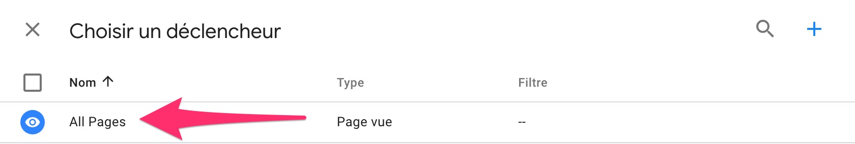 Choix d'un déclencheur All pages
