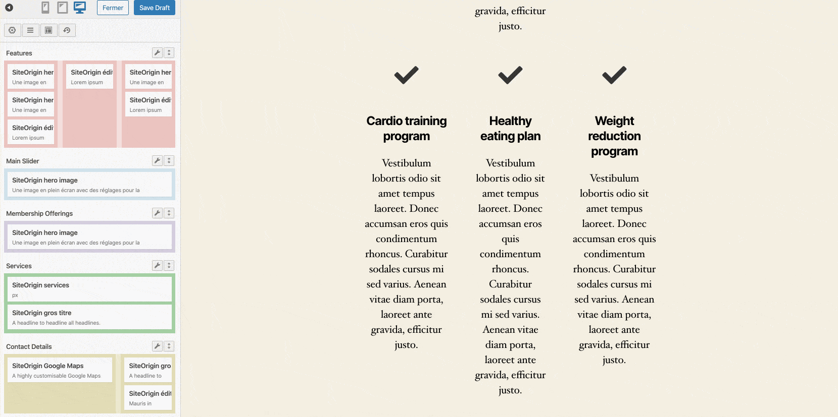 Modifications en temps réel Page Builder