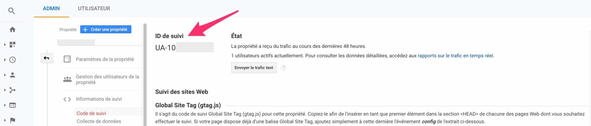 ID de suivi de Google Analytics