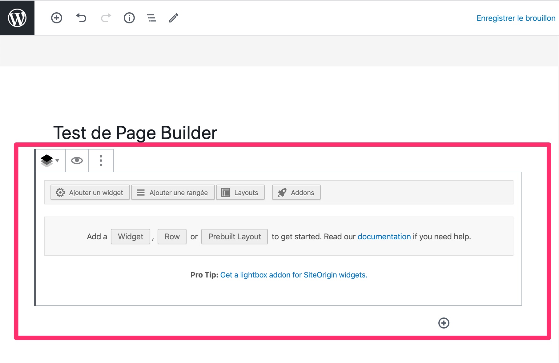 Interface Gutneberg de Page Builder by SiteOrigin