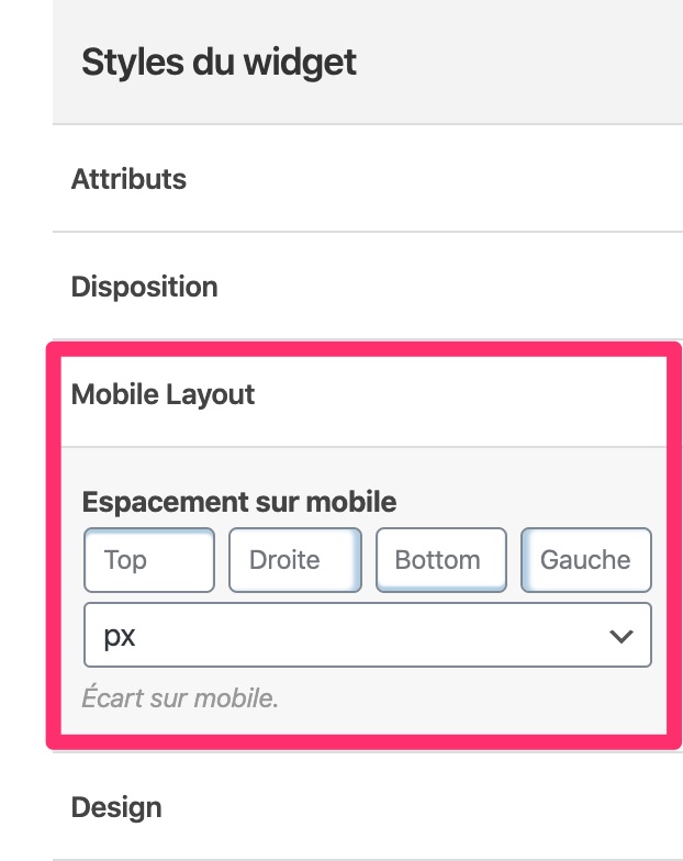 Espacement mobile widgets