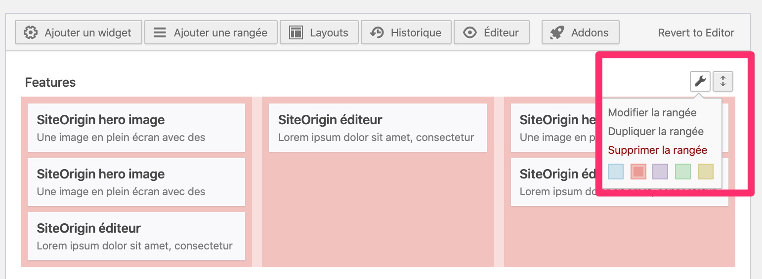Molette de réglages de Page Builder