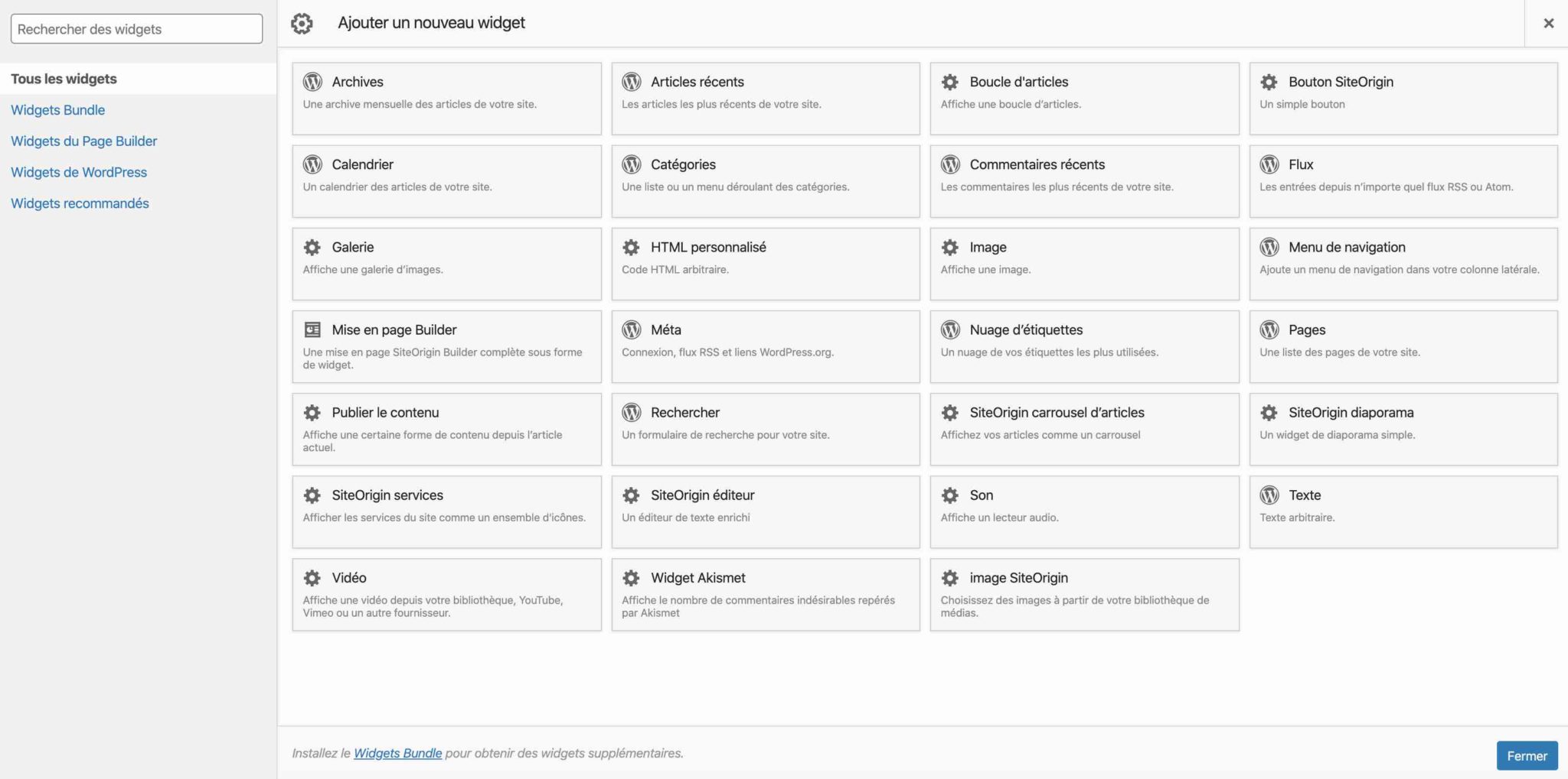 Les widgets de SiteOrigin