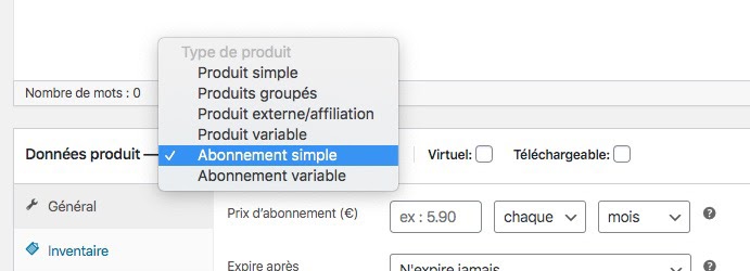 Gérer les types d'abonnements WooCommerce avec le plugin