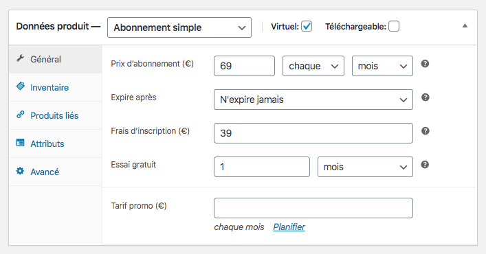 Abonnement simple sur WC Subscriptions
